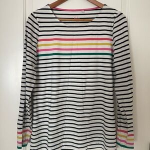 Boden Black and White Striped Long Sleeve Top with Multicolor Accents